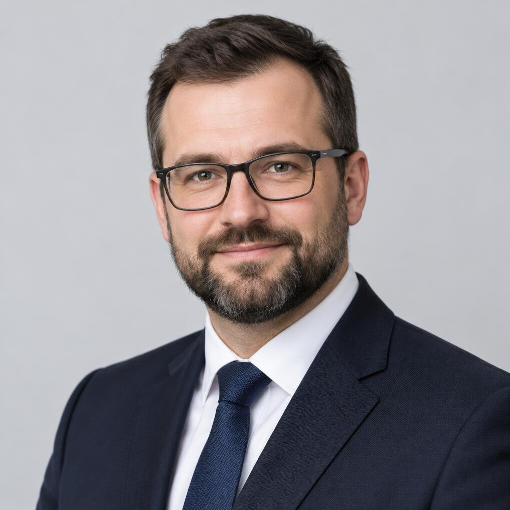 Portrait of a confident man in glasses and a suit
